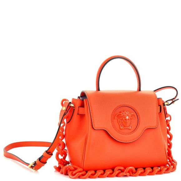 Versace La Medusa Top Handle Bag Leather Medium Orange - Picture 2 of 6